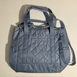 NWOT Lug Baby Yacht Carry All Zip Top Slate Blue Striped Accent Tote Bag Large